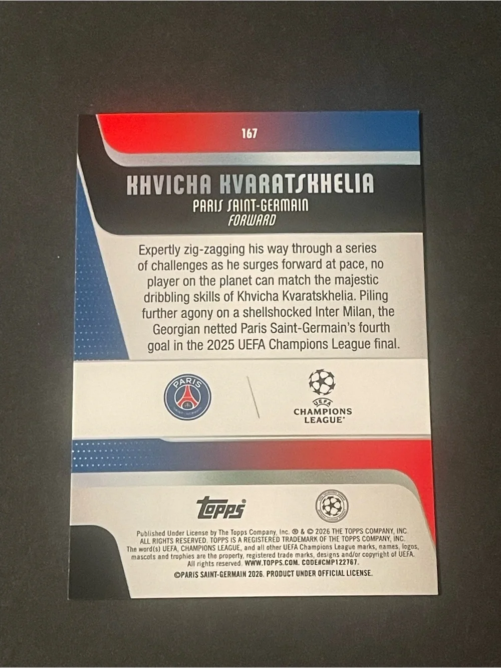 Khvicha Kvaratskhelia 2025-26 Topps UEFA Club Competitions Blue Foil  003/150